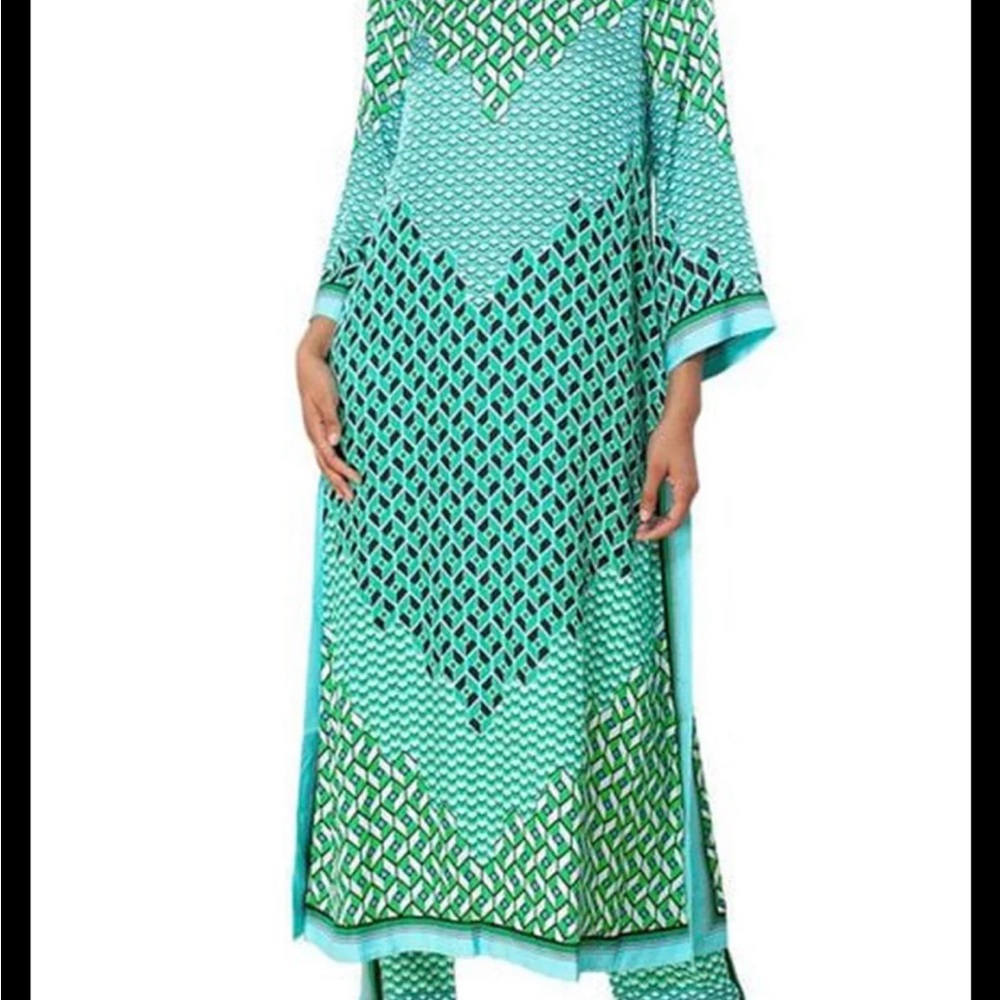 Hale Bob Turquoise and Green Patterned Dress